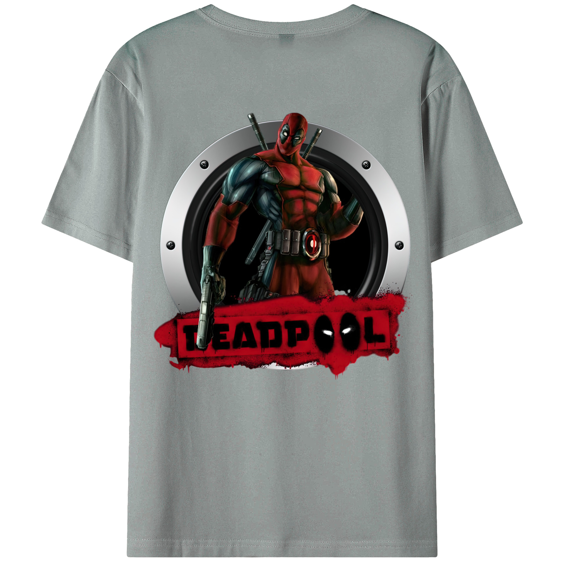 （画像用） Deadpool デッドプール 綿100％ メンズ半袖Tシャツ（バックプリント） 通気性